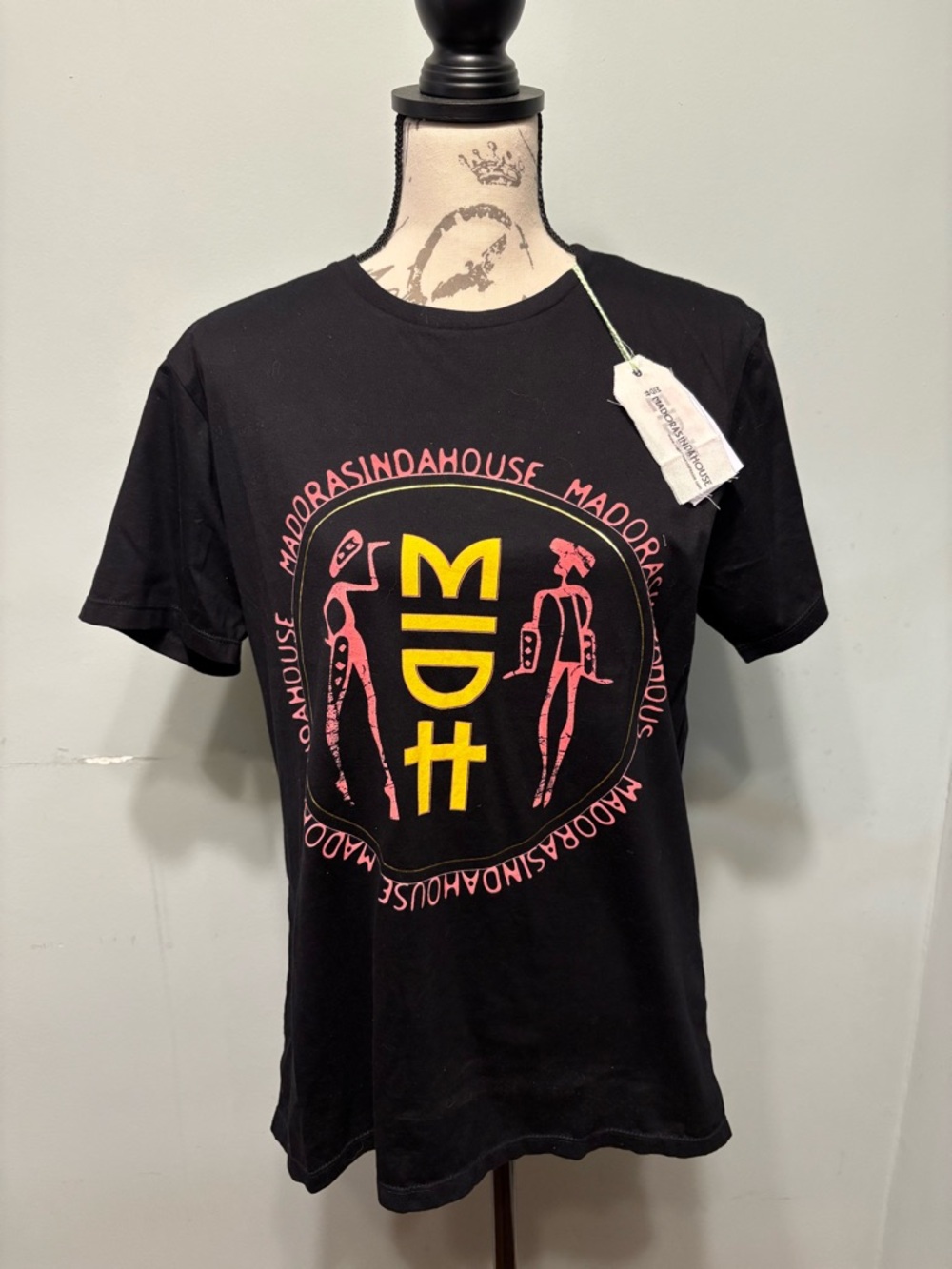 One Teaspoon Black Tee with Yellow & Pink Graphic